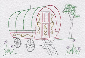 Gypsy caravan pattern at Stitching Cards